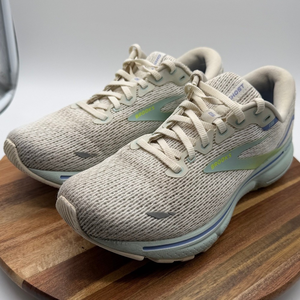 Brooks Ghost 15 Women's Size 9B Running Shoes Cream Blue Lime  0697